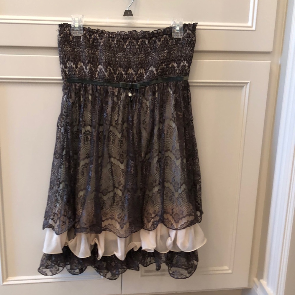 Strapless mocha lace dress